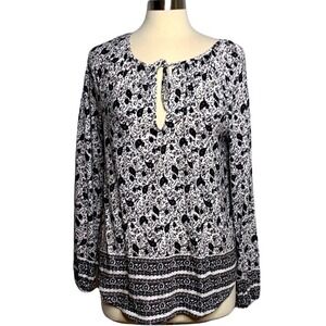 Lucky Brand Womens Long Sleeve Printed Boho Peasant Blouse Shirt Top Size Large